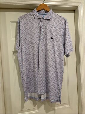 johnnie-O Men's Pale Blue Microprint Polo